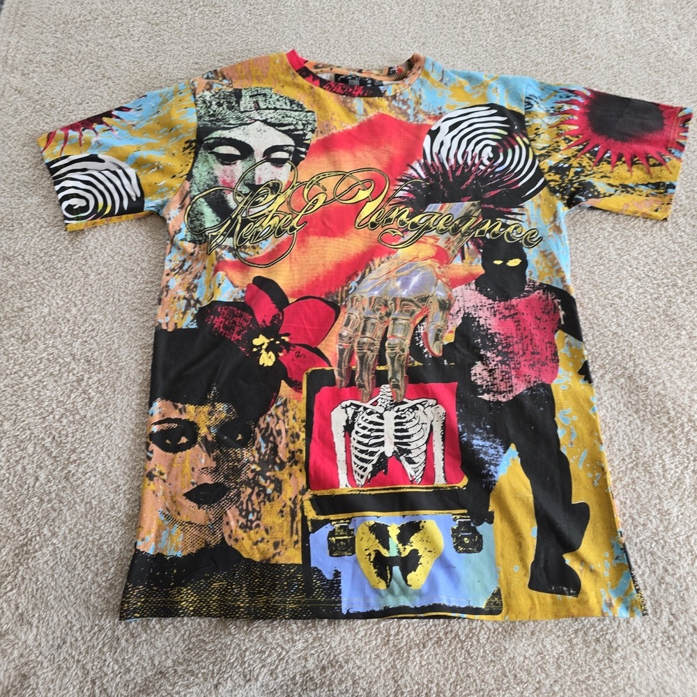 Rebel Vengeance Graphic T-shirt Mens XL All-Over Print Streetwear Punk Art